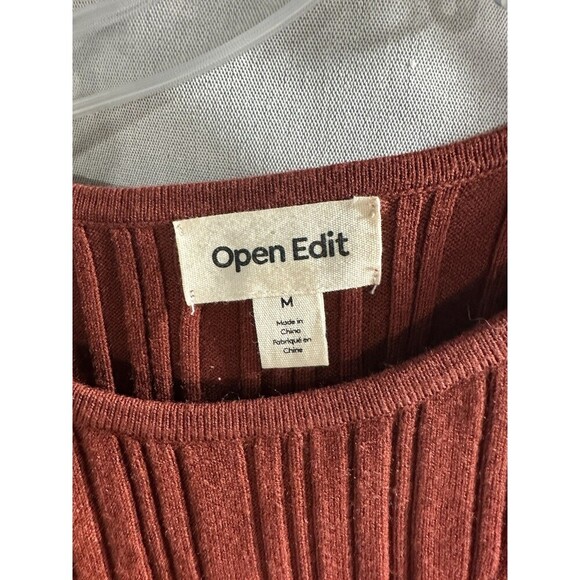 Open Edit Cut Out One Shoulder Orange Cropped LS Top Size M Split Hem Sweater - Picture 5 of 8